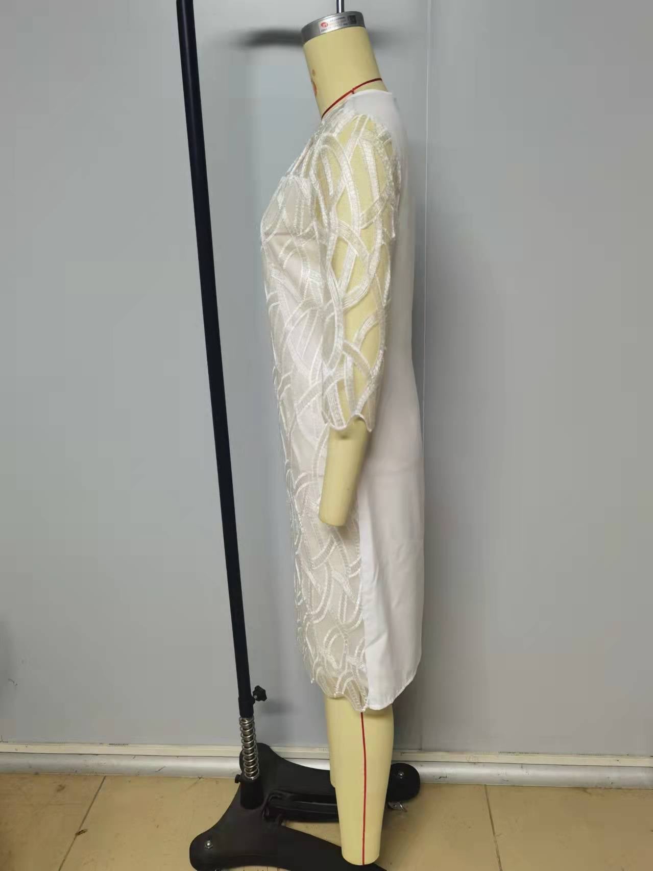sixsr Fashion Trends Embroidered Dress Half Sleeve Casual Dress Sexy See-through Patchwork Lace Party Dress Women Fashion O Neck Loose Pullover Dress