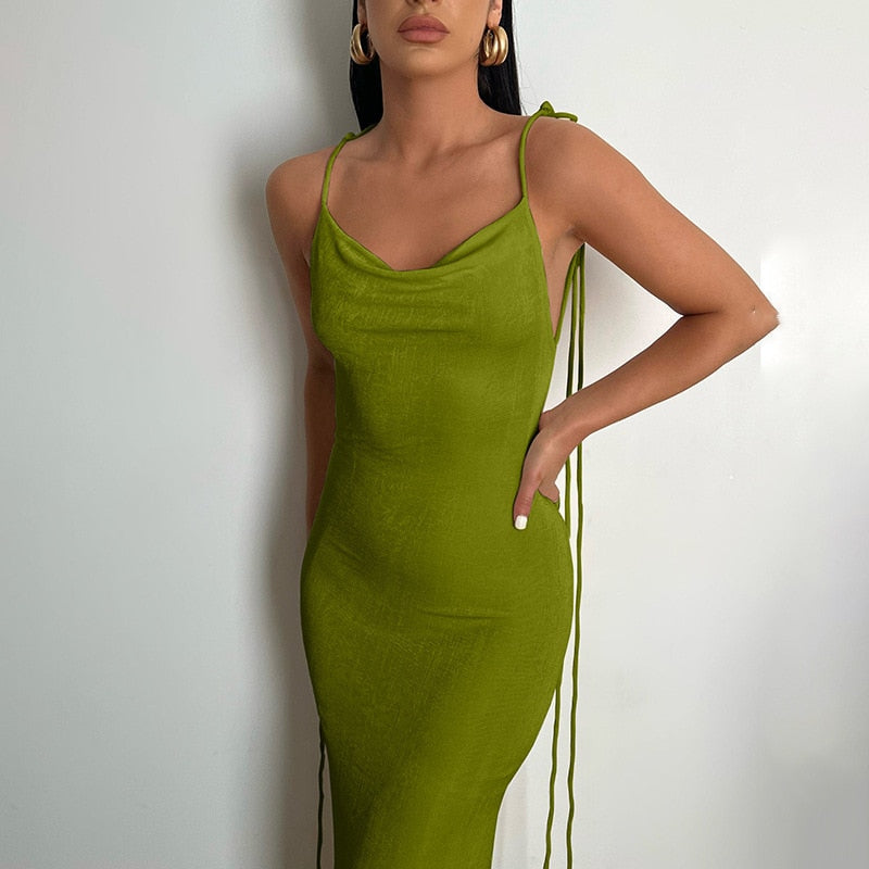 Sexy Hollow Out Corset Maxi Dress Party Dress Women Halter Cut Out Wrap Split Long Dresses Summer Backless Clubwear Midi Robe