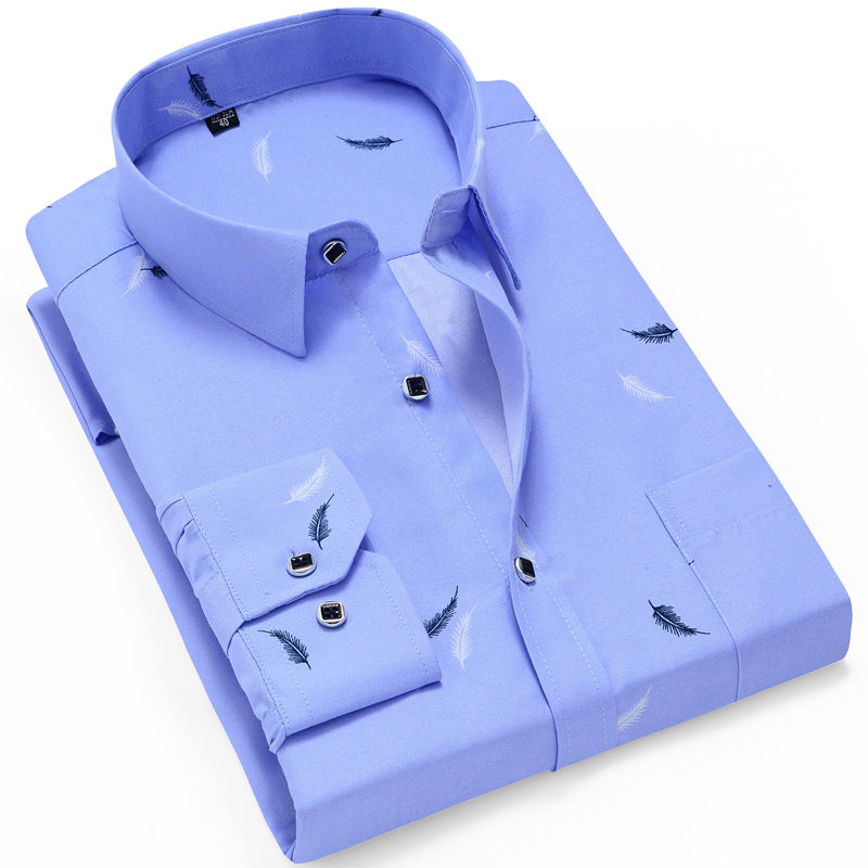 Sixsr New Men Fashion Casual Long Sleeved Printed Shirt Brand Men Clothing Slim Fit Male Social Business Dress Shirt  Soft Comfortable
