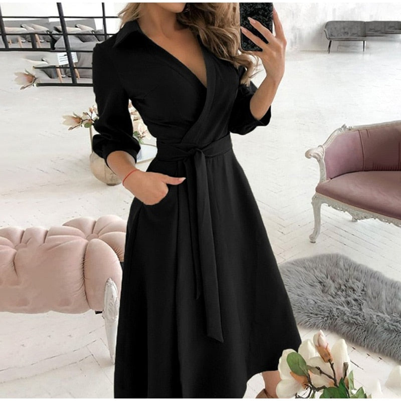 v neck long sleeve spring summer printed dress