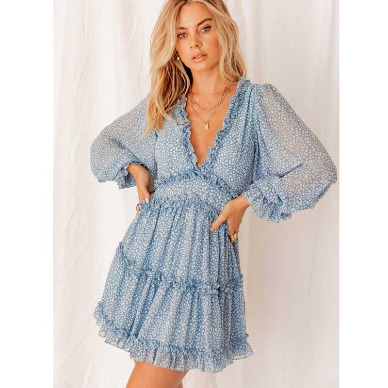 sixsr Harlow Floral Print Ruffle Dress women backless V-neck dress women mini summer dress ladies party dress