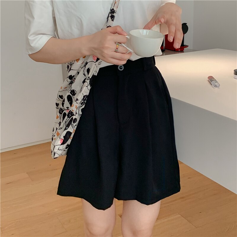 Syiwidii High Waisted Suits Shorts for Women New Solid Korean Fashion Wide Leg Shorts Office Ladies Casual Baggy Shorts