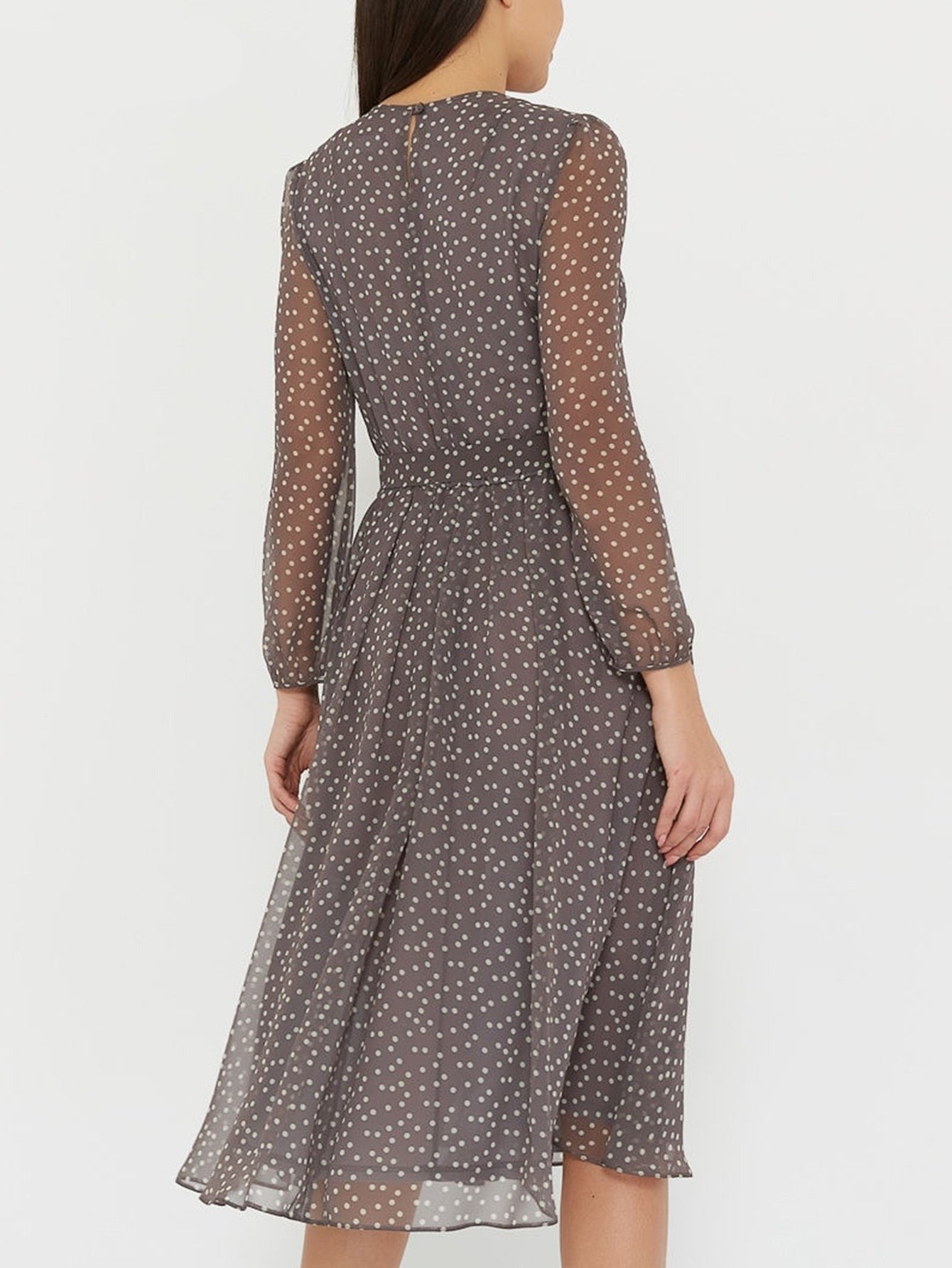 sixsr Summer Outfits Fashion Trends Elegant Dot Print Long Sleeve Polka Dress O Neck Chiffon A Line Women Casual Dress Vintage Midi Vestidos
