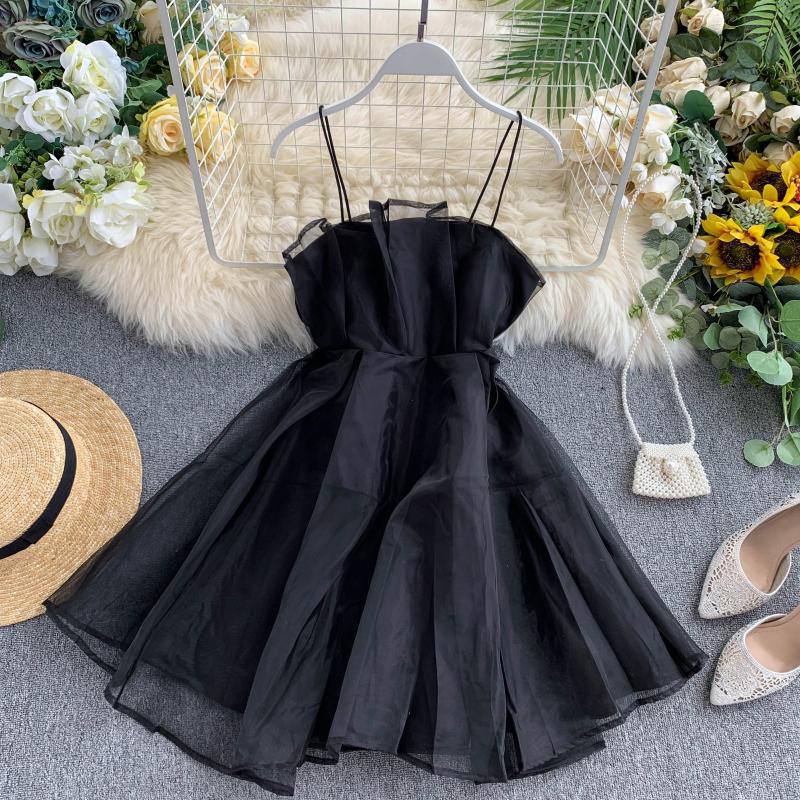 Sixsr Spring Outfits Summer Spaghetti Strap High Waist Sleeveless Mini Chiffon Elegant Women Lady Female Dress