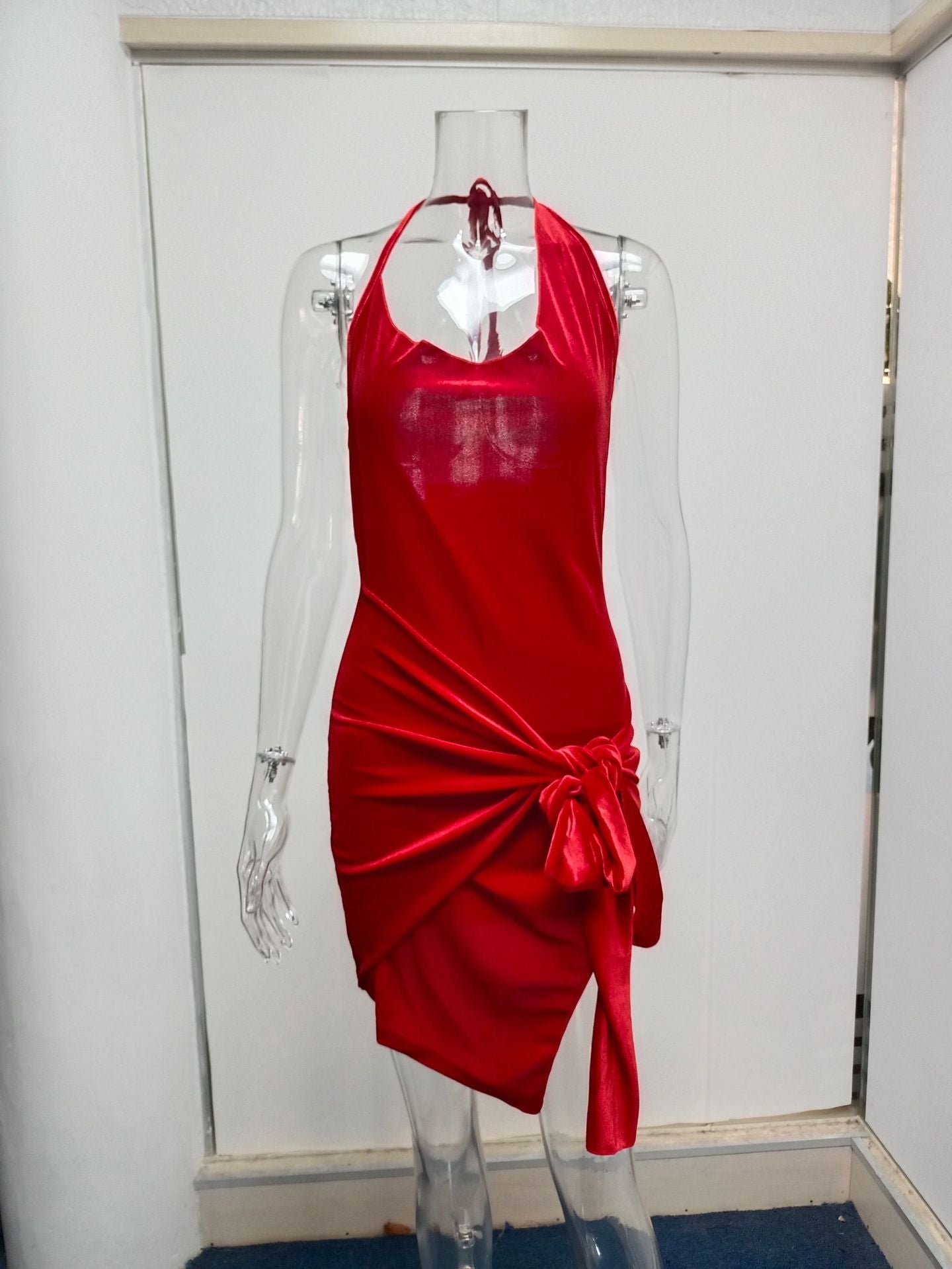 Summer New Women's Wear Halter Neck Hollow Strappy Slit Sexy Fashion Dress Sexy Backless Irregular Strappy Evening Dress