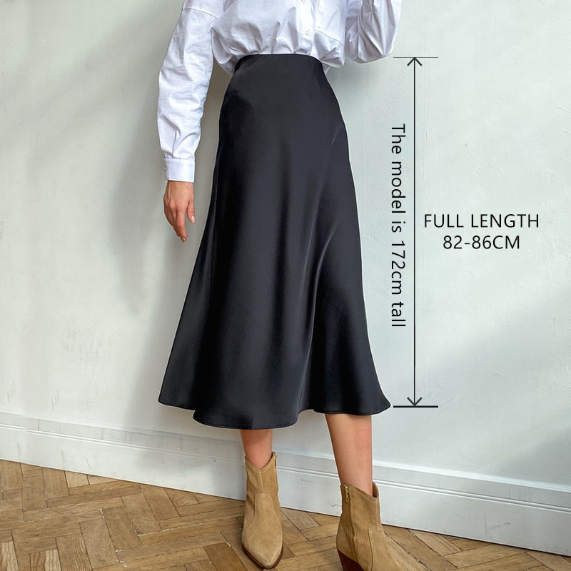 Women High Waisted Skirt Silk Satin Skirts A-Line Elegant Skirts Summer Pink Midi Skirt New Korean Style pencil skirt