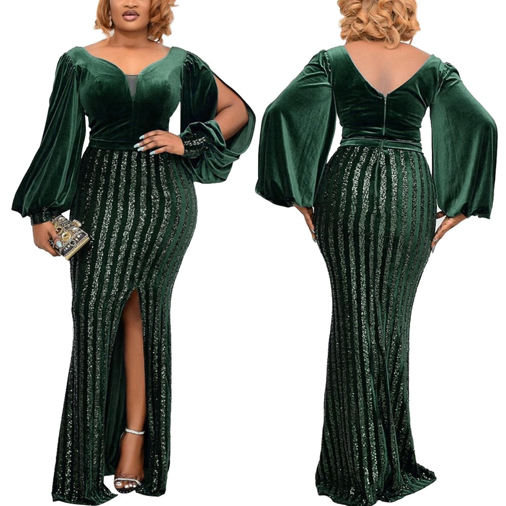Sixsr Plus Size Clothing for Women Spring Autumn African Women Long Sleeve Polyester Long Dress Maxi Dress African Dresses for Women