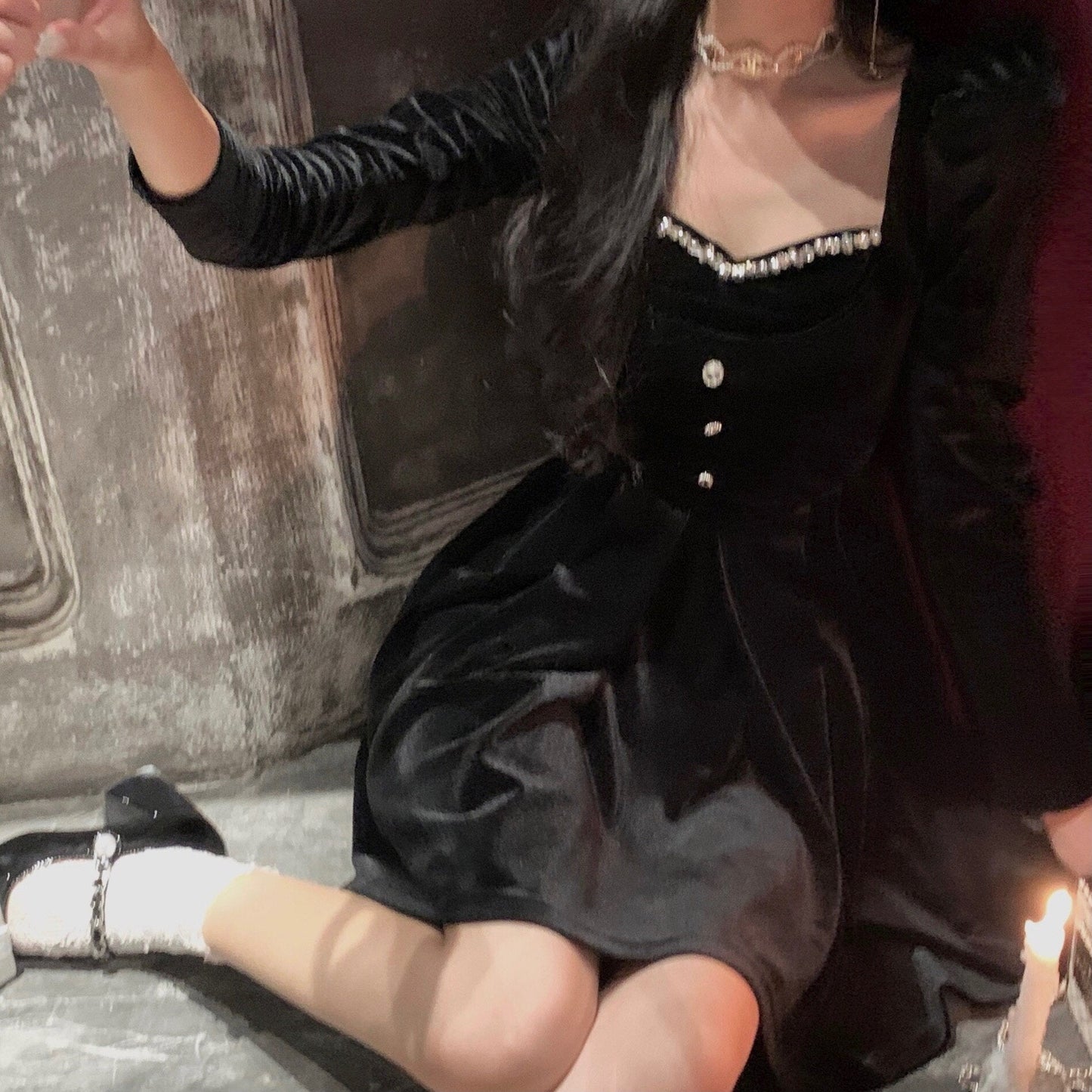 Summer New Elegant Spaghetti Strap Velvet Vintage Black Dress Women Sexy Prom Evening Party Fashion Clothing