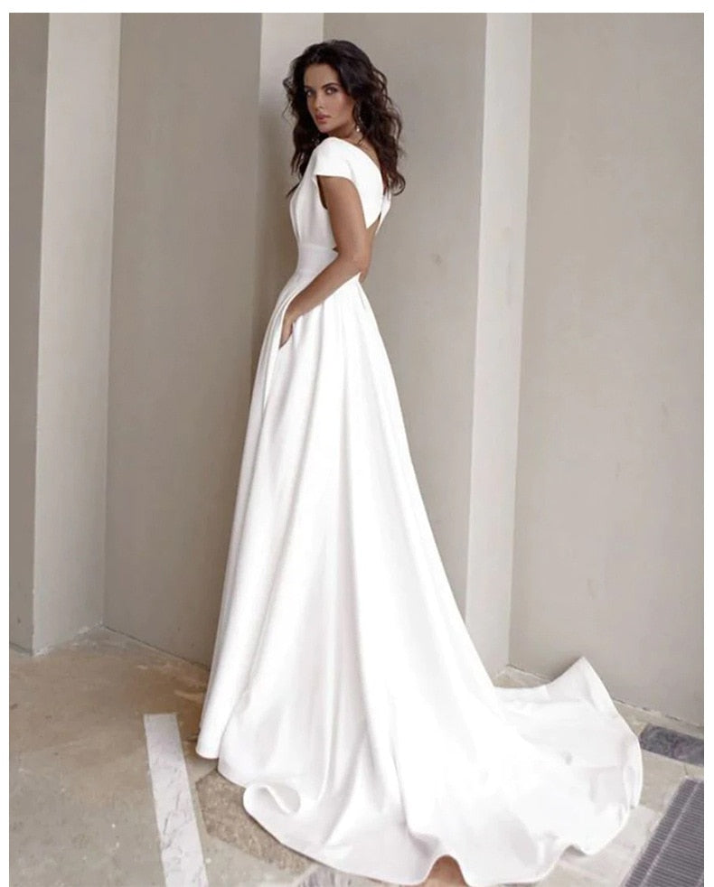 sixsr High Quality Elegant Casual Women's Dresses Sexy V-neck Side Slit Backless White Long Skirt Wedding Banquet Bridesmaid Dress Evening Gown