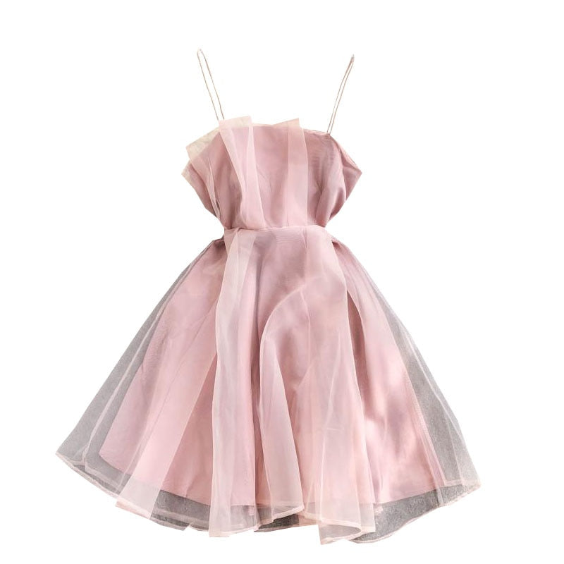 Sixsr Spring Outfits Summer Spaghetti Strap High Waist Sleeveless Mini Chiffon Elegant Women Lady Female Dress