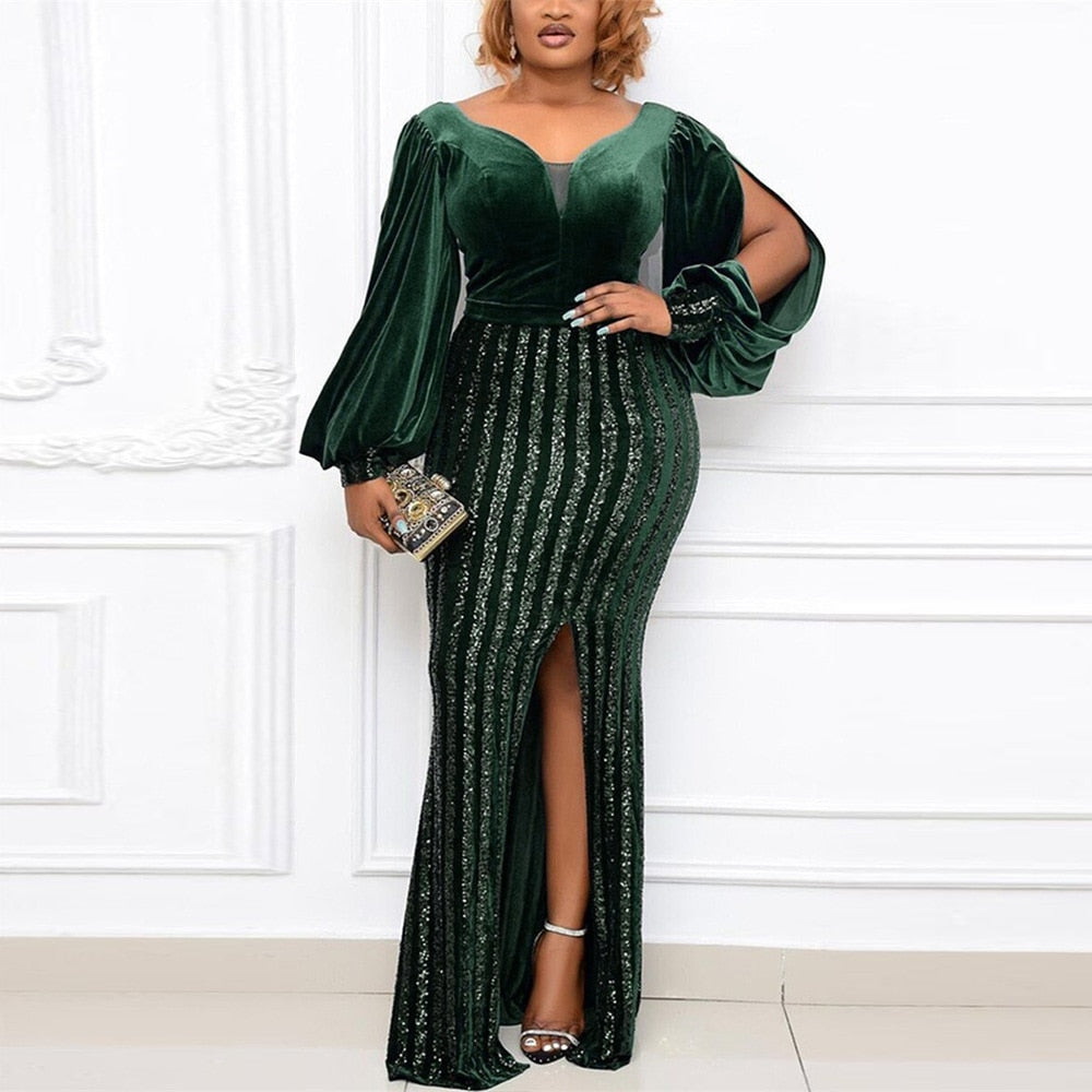 Sixsr Plus Size Clothing for Women Spring Autumn African Women Long Sleeve Polyester Long Dress Maxi Dress African Dresses for Women