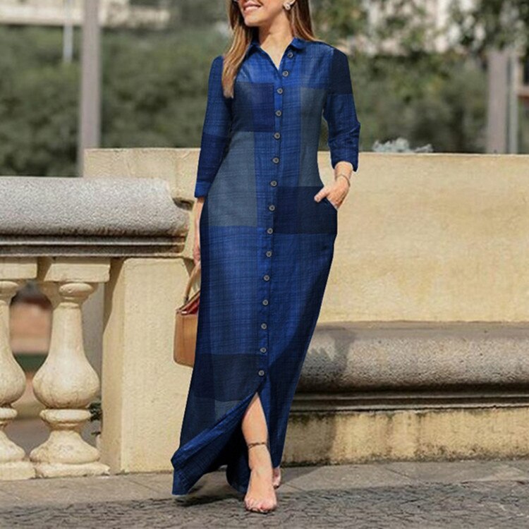 sixsr Fall Outfits Autumn Vintage Floral Printed Cotton Dress Women Casual Lapel Collar Button Up Dresses Bohemian Vestidos Long Robe