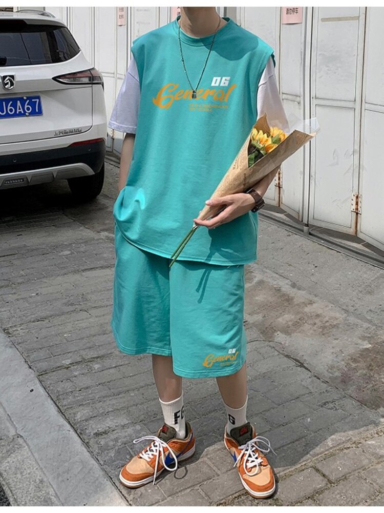 Makokuwz 2024SS Thin Basketball Sports Suit Men's High-end Short-sleeved Vest with A Set of Shorts Two-piece Hip Hop Sweatsuit