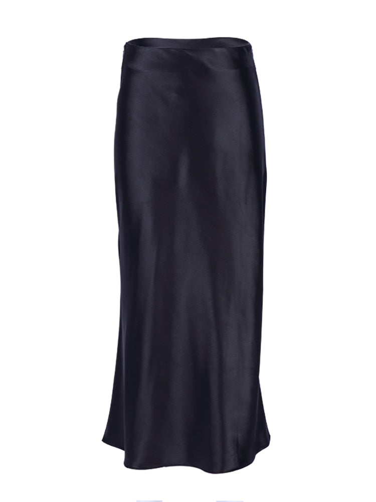 sixsr Solid Purple Satin Silk Skirt Women High Waisted Summer Long Skirt New Elegant Ladies Office Skirts Midi Spring