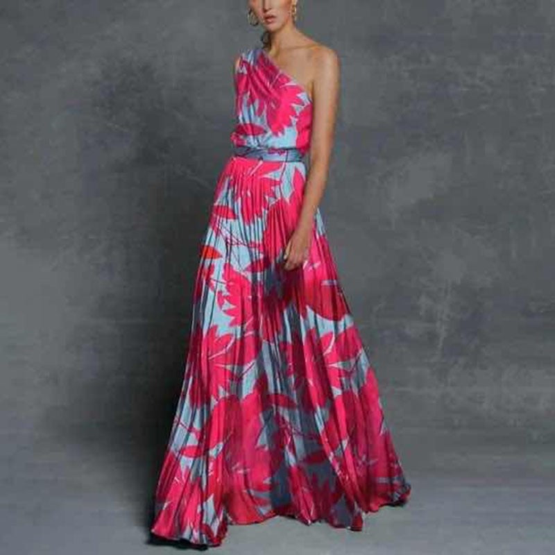sixsr Summer Black Patchwork Inclined Off One Shoulder Women Dresses Contrast Color High Street Night Club Long Party Dress Clothing