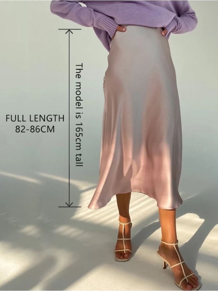 Women High Waisted Skirt Silk Satin Skirts A-Line Elegant Skirts Summer Pink Midi Skirt New Korean Style pencil skirt
