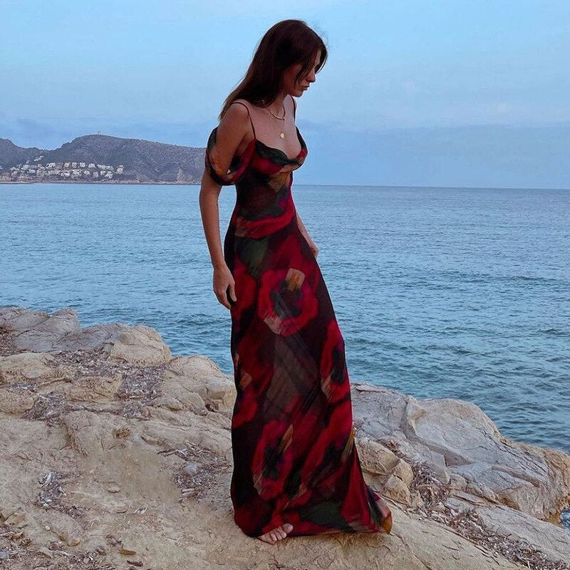 sixsr Outfits Summer New Beach Vacation Bohemian Fashion Shoulder Straps Sleeveless High Waist One Shoulder Temperament Elegant Long Dress