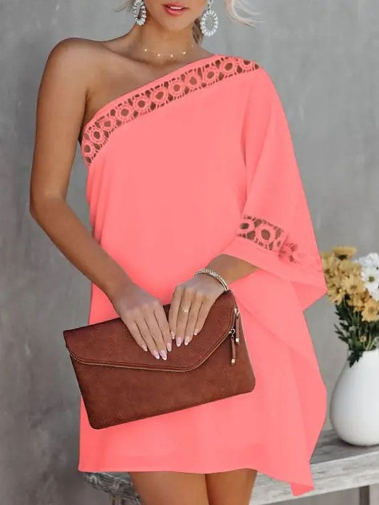 Sexy One-Shoulder Long Sleeve Party Dress Spring Vintage Halter Loose Irregular Dress Elegant Women Print Ruffle Dresses Vestido