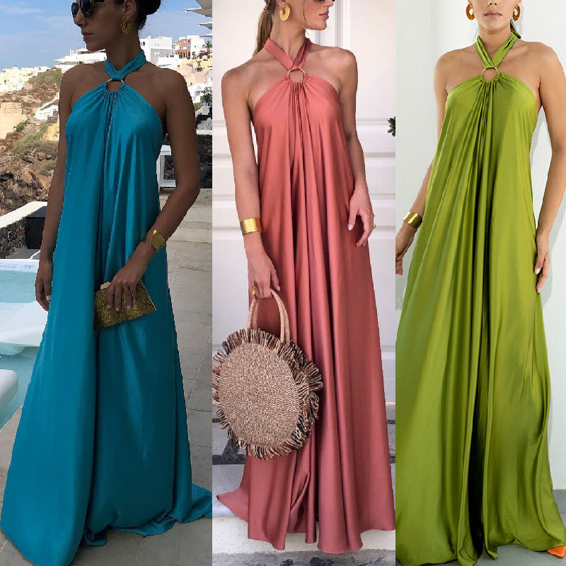 Summer Women Sexy Off Shoulder Beach Long Dress Casual Tie-up Bandage Party Dress Fashion Halter Backless Robe Dresses