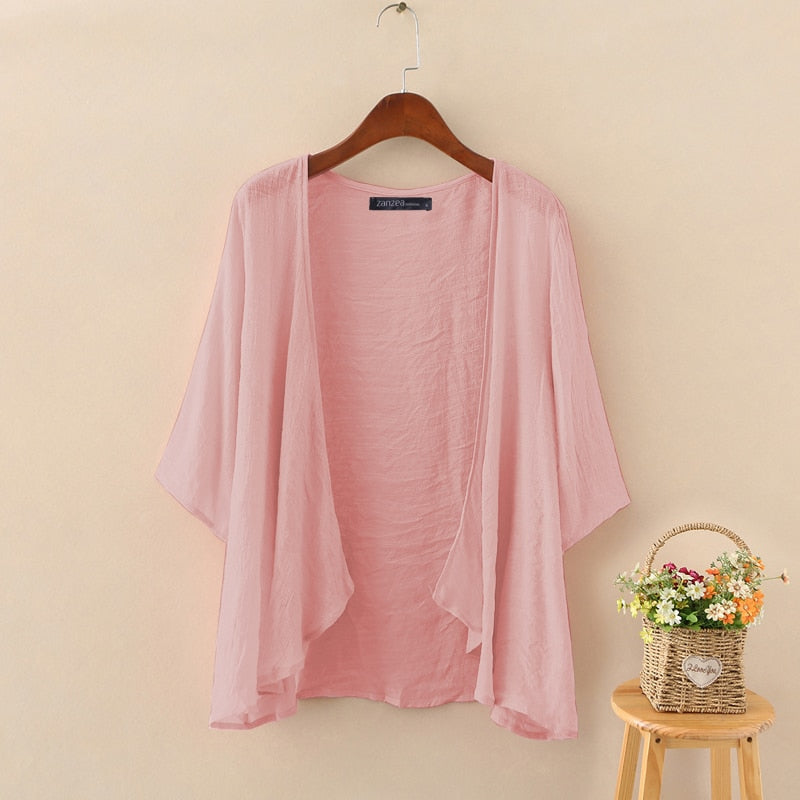 Sixsr Fashion Solid Cardigans Womens Summer Blouse Casual Long Sleeve Blusas Female Thin Tunic Tops Kimono Cape Plus Size