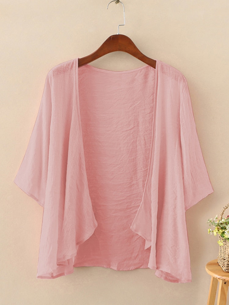 Sixsr Fashion Solid Cardigans Womens Summer Blouse Casual Long Sleeve Blusas Female Thin Tunic Tops Kimono Cape Plus Size