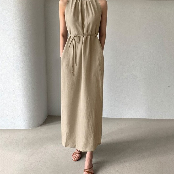 sixsr Sexy Sleeveless Summer Dress Sexy Ruffle Maxi Long Dress With Belt Women Bohemian Sundress Party Vestido Autumn Robe