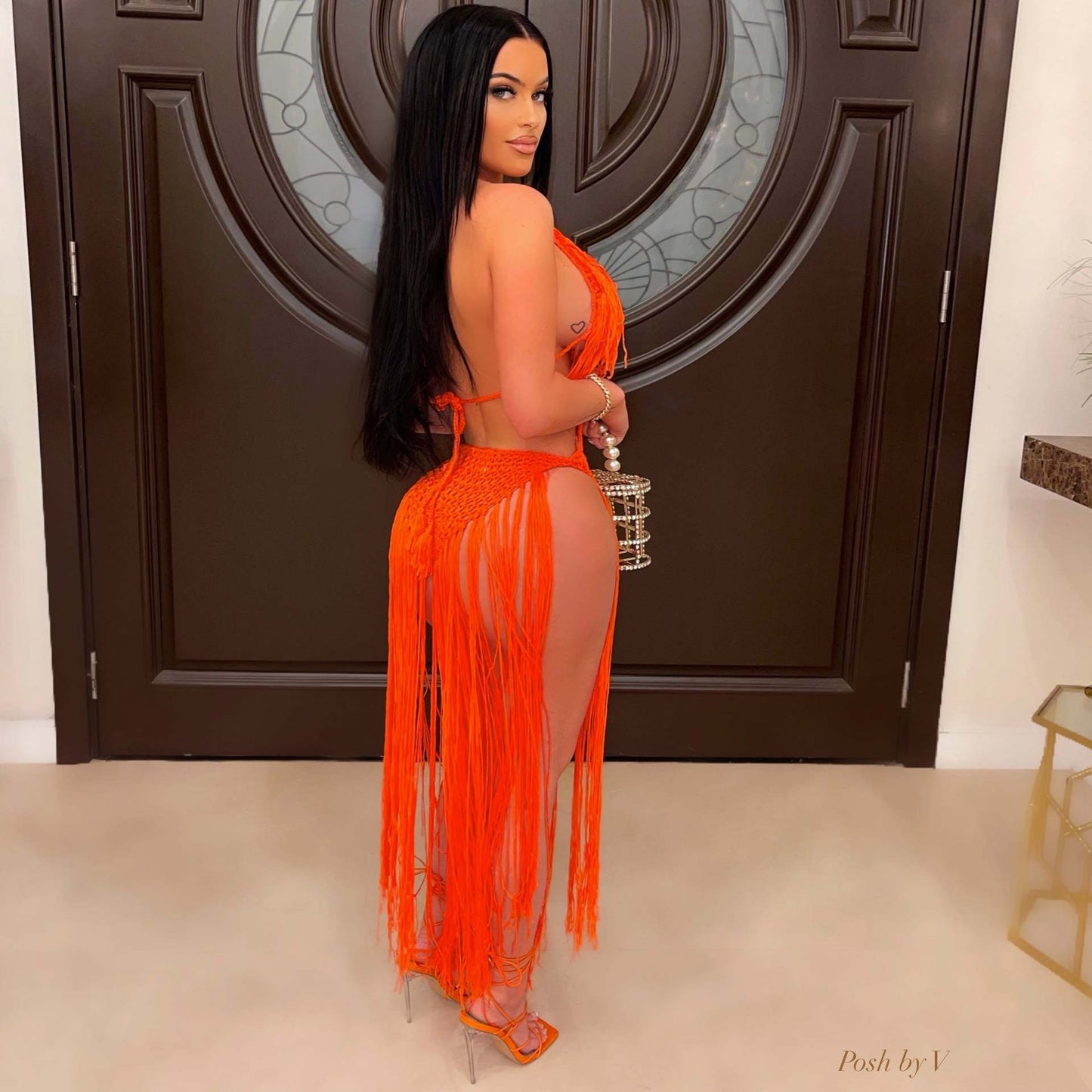 sixsr  Fashion Trends Knit Rib Tassel Bodysuit Rompers Sexy Fishnet Halter Lace Up V Neck See Through Jumpsuit Women Summer Beach Wear One Piece Dress