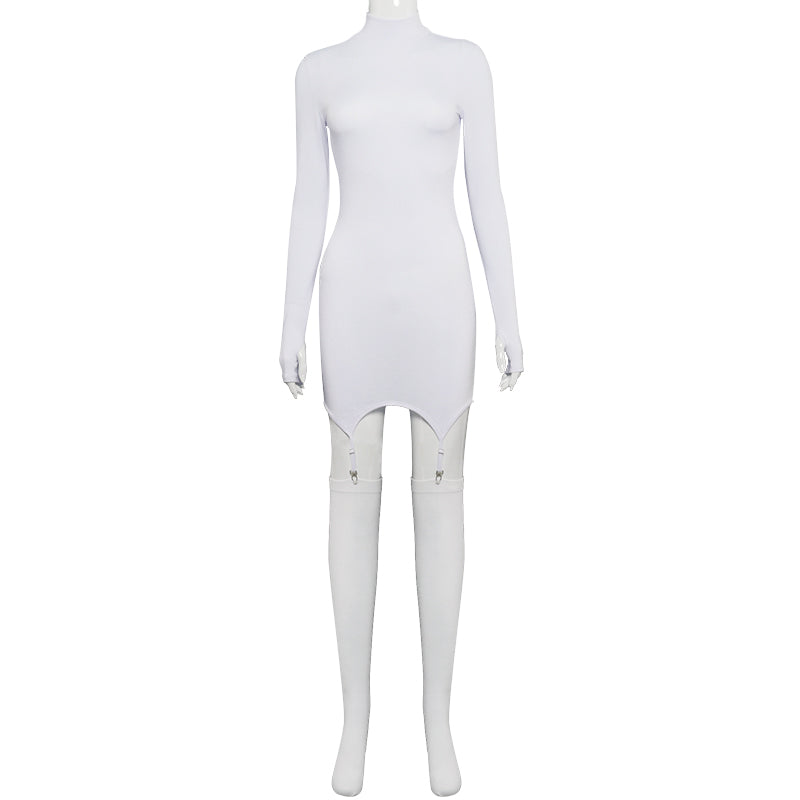 Womens Fashion Casual White Crew Neck Dress Crochet Long Sleeve Bodycon Sexy Chic And Elegant Woman Dress Corset Party Nightclub Clothing