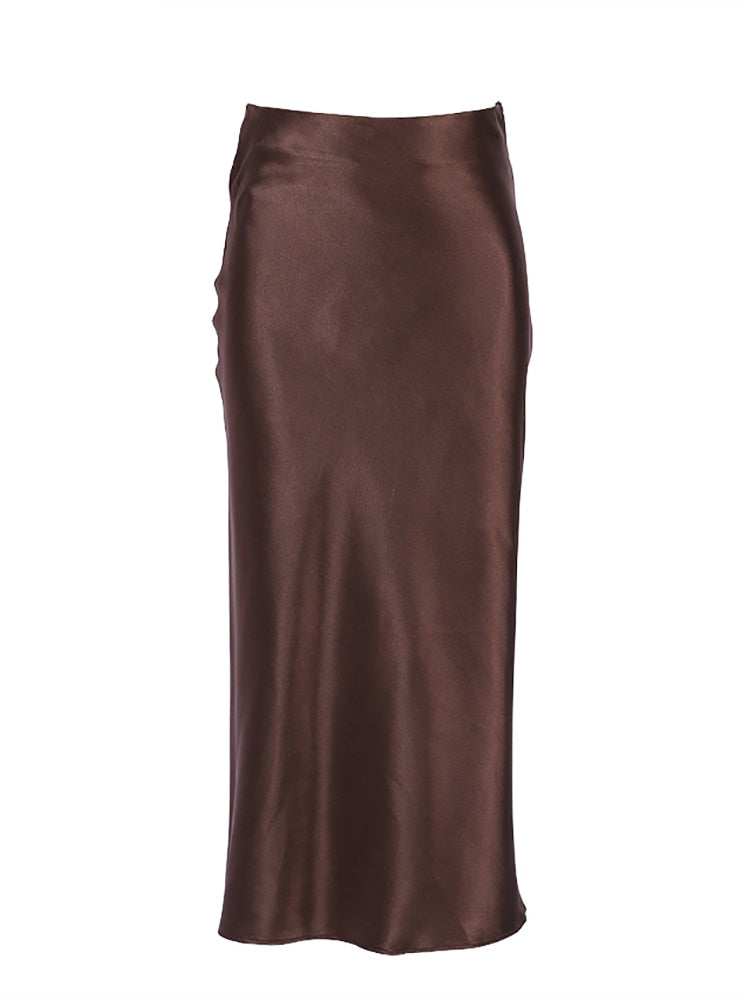 sixsr Solid Purple Satin Silk Skirt Women High Waisted Summer Long Skirt New Elegant Ladies Office Skirts Midi Spring