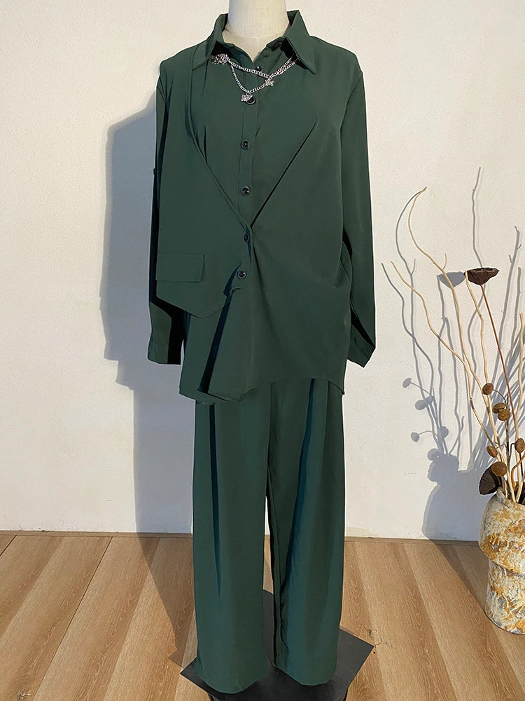 sixsr Wide Leg Pants Irregular Big Size Two Piece Suit New Lapel Long Sleeve Loose Fit Women Fashion Spring Autumn