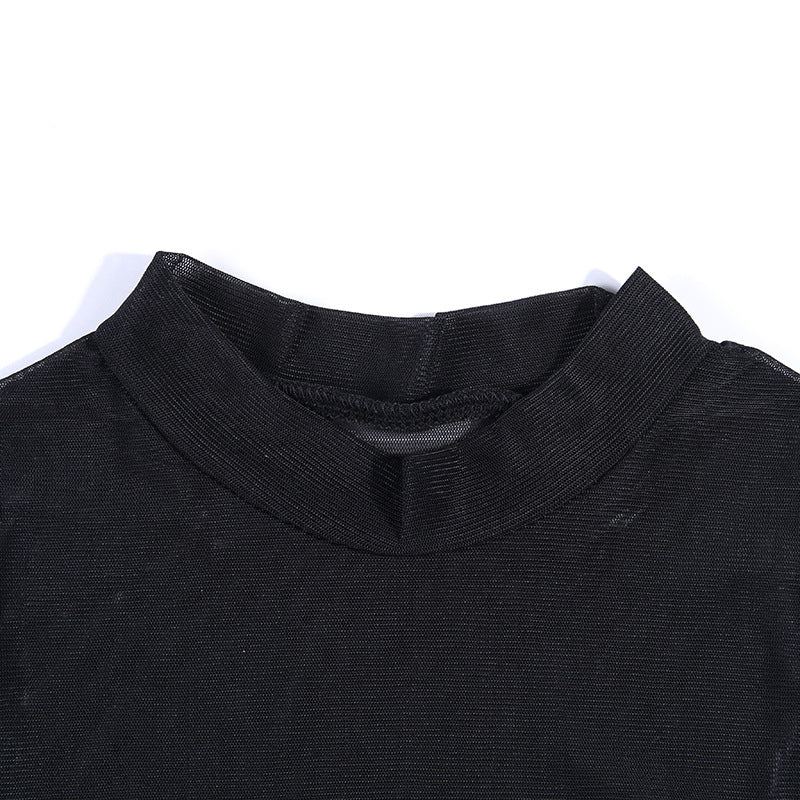 sixsr Summer Outfits Fashion Trends Sexy Women Dress Mesh See-through Long Sleeves Dress Slim Tight Backless Dress Party Clubwear Female Mini Dresses Black
