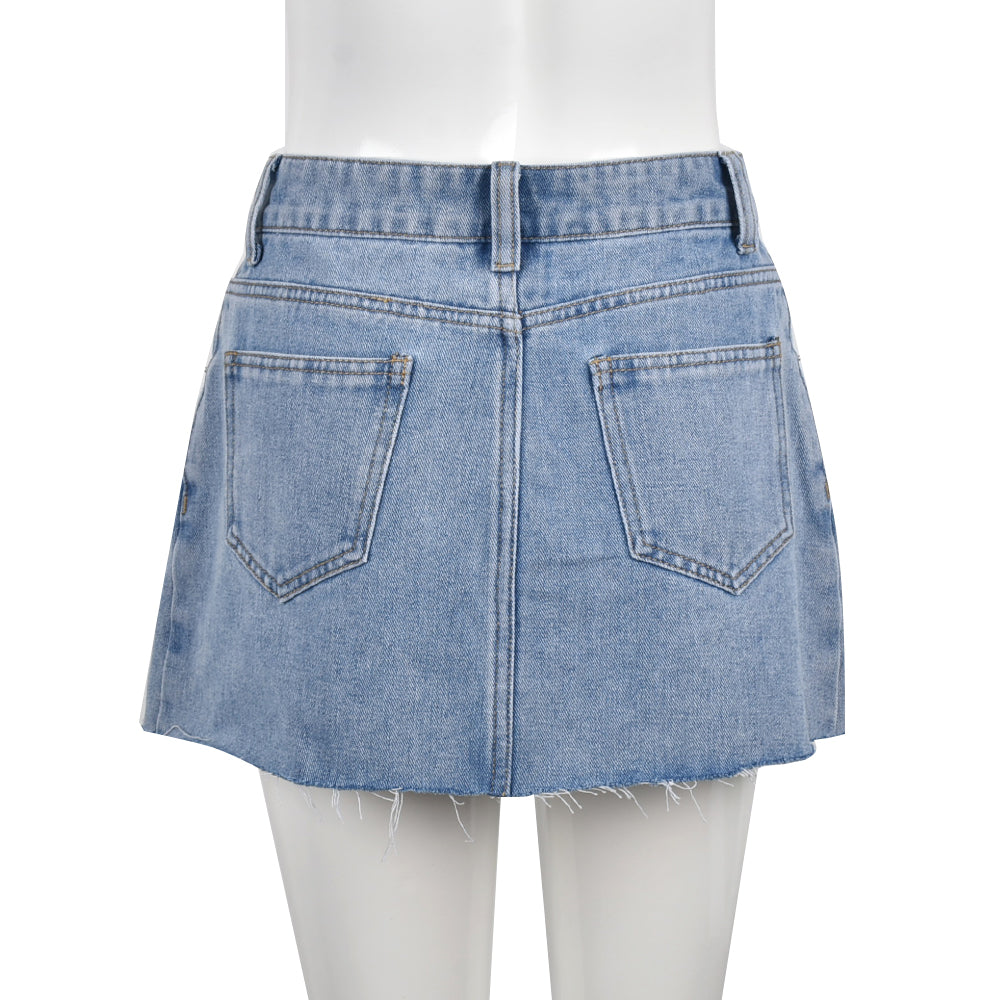 sixsr  Womens Fashion Denim Skirt Pattern Emboridery Tassel Pocket Zipper Straight Hot Women Bottoms Holiday Vocation Casual Wear Y2k Clothes