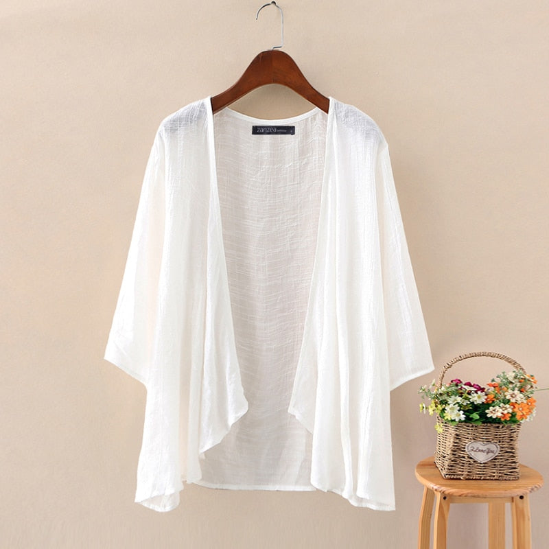 Sixsr Fashion Solid Cardigans Womens Summer Blouse Casual Long Sleeve Blusas Female Thin Tunic Tops Kimono Cape Plus Size
