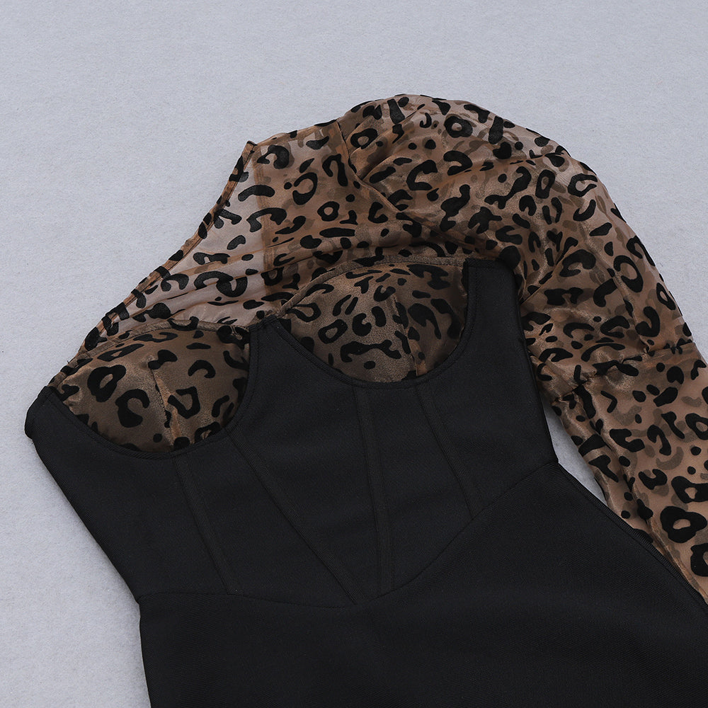 sixsr Sexy One-shoulder Leopard Print Women Dress Patchwork Mesh Backless Bandage Dress Women Summer Slim Party Clubwear