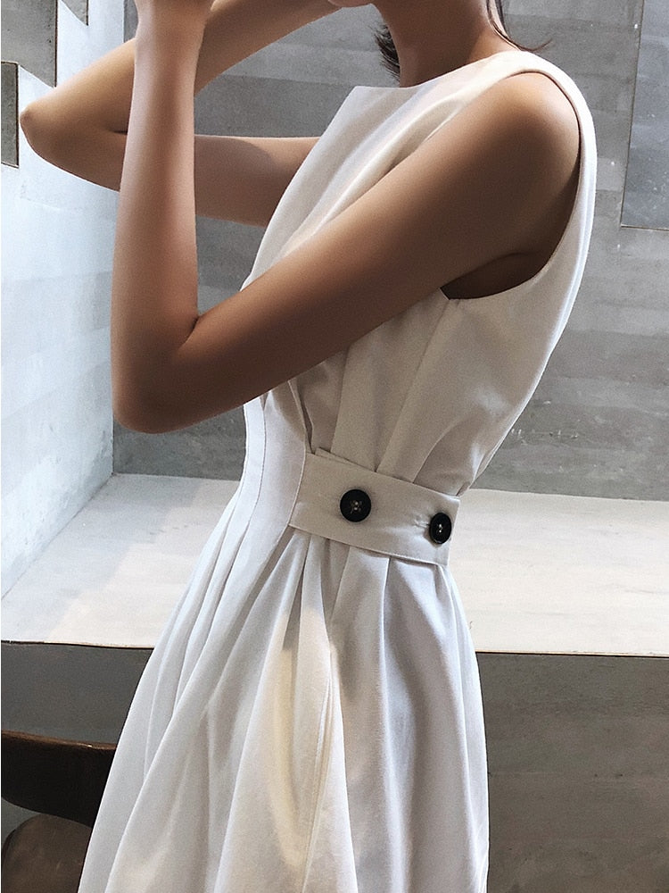 sixsr Women White Dress Black Fashion Elegant Party O-neck Sleeveless Vestido Tank Sundress Female spring summer