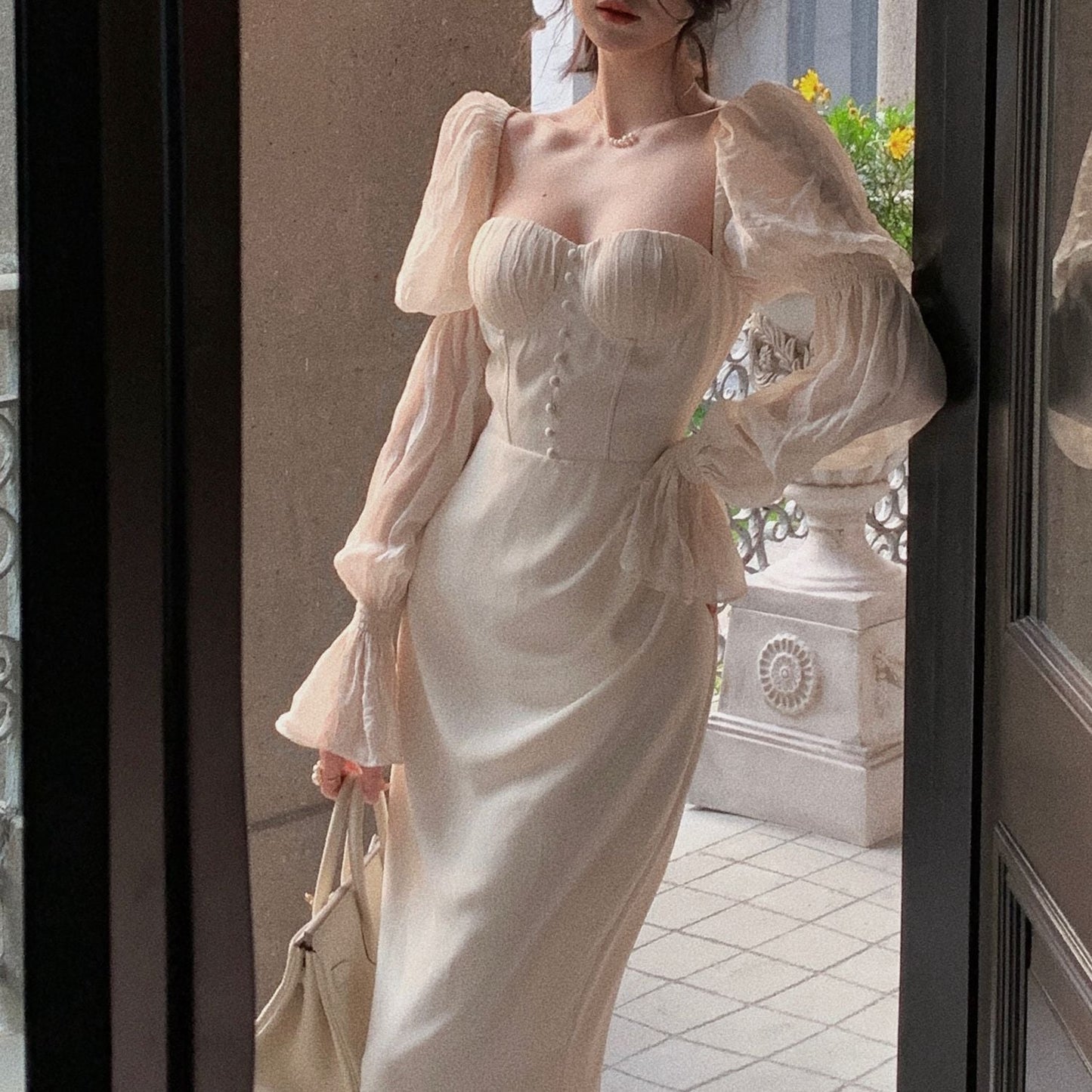 Summer Autumn New Women Fashion Elegant Puff-Sleeve Midi Corset Dresses Evening Prom Female Party Lady Clothes Vestdios