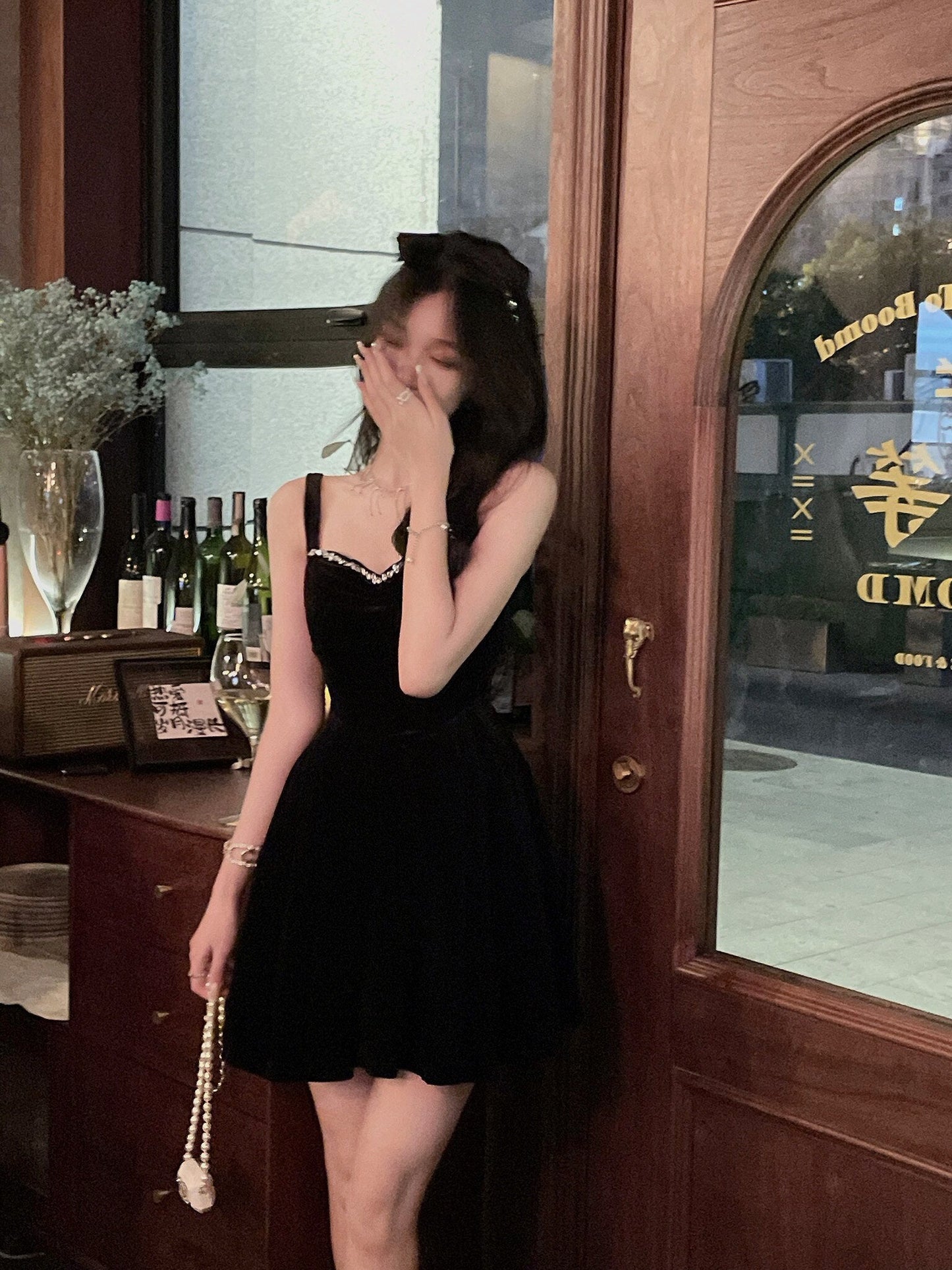 Summer New Elegant Spaghetti Strap Velvet Vintage Black Dress Women Sexy Prom Evening Party Fashion Clothing