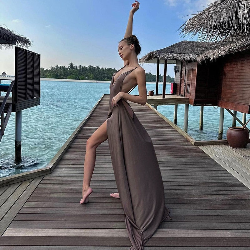 Summer Women Dress Bandage Sexy Backless Maxi Dresses Club Holiday Bodycon Cut Out Sleeveless Elegant Long Dress Women Robe