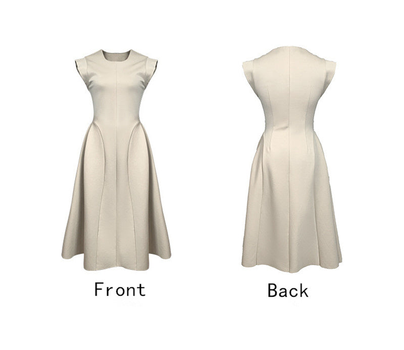 Sleeveless Summer Party Dress Women O-Neck High Waist Long Midi Dress Elegant A-Line Cotton Office Lady Hepburn Korean