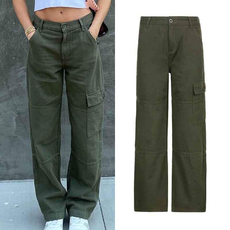 Sixsr Women Spring Fashion Multi Pockets White Cargo Pants Women Adjustable Low Waist Baggy Wide Leg Jeans Oversized Casual Trousers Retro Bottoms Iamhotty