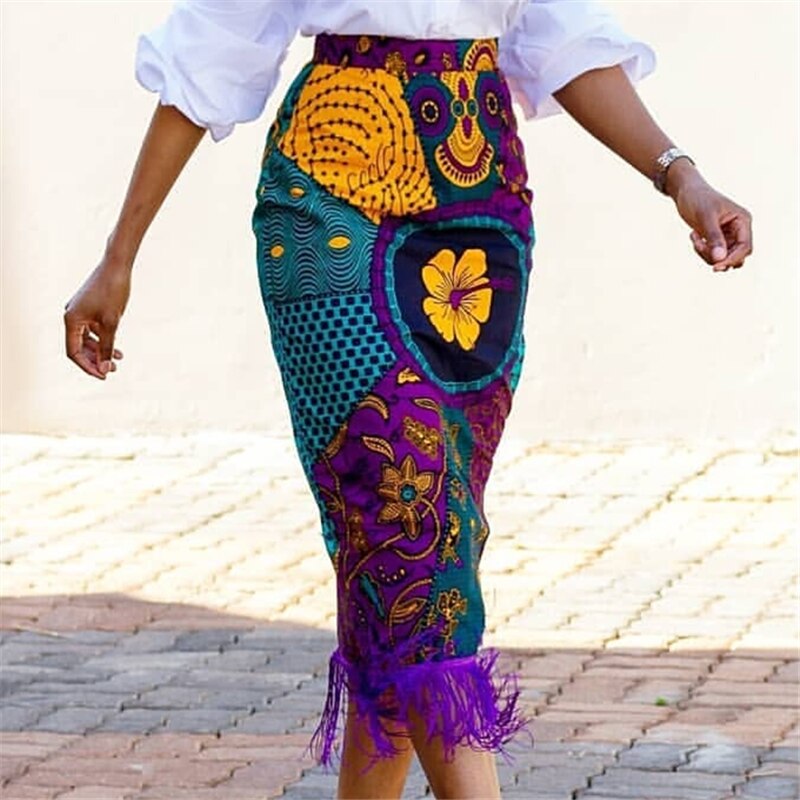 sixsr Outfits Fashion Trends Women Summer Print Skirt Vintage Floral African Fashion High Waist Tassel Classy Modest Elegant Retro Jupes Falads