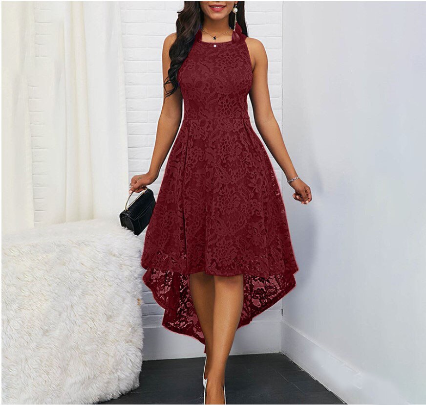 sixsr Women Sexy Lace Sleeveless Elegant Summer Irregular Swing Long Dresses