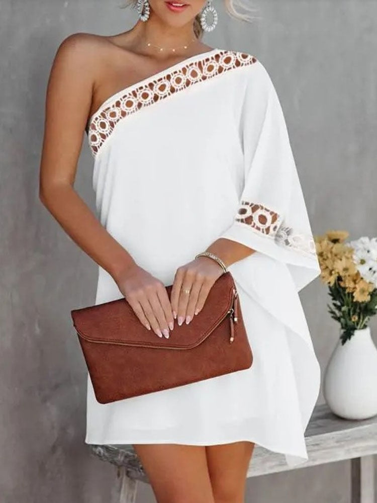 Sexy One-Shoulder Long Sleeve Party Dress Spring Vintage Halter Loose Irregular Dress Elegant Women Print Ruffle Dresses Vestido
