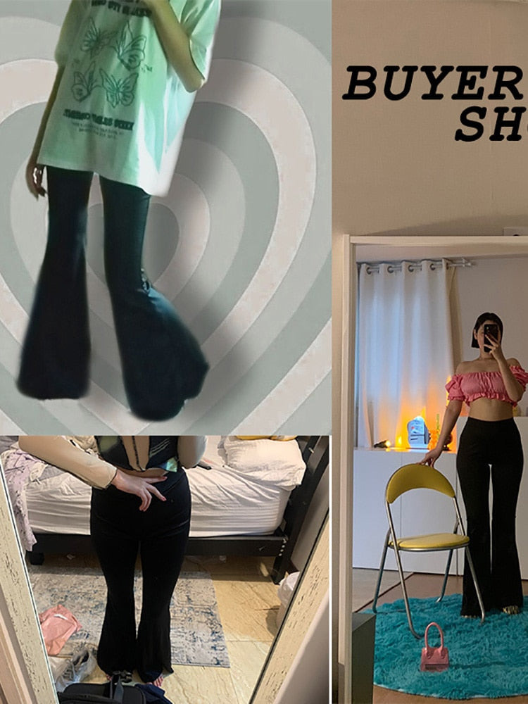 sixsr Summer Outfits Grunge 90s Urban Style Boot Cut Pants High Waist Black Vintage Skinny Pants Fashion Indie Casual For Women Trousers