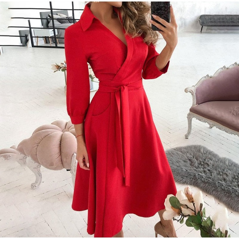 v neck long sleeve spring summer printed dress