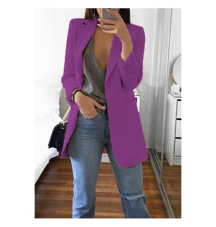 Fashion Korean Casual Women's Blazer Spring Autumn Long Blazer Women Suit Outwear Slim Coats Office Ladies Blazer Work Jacket