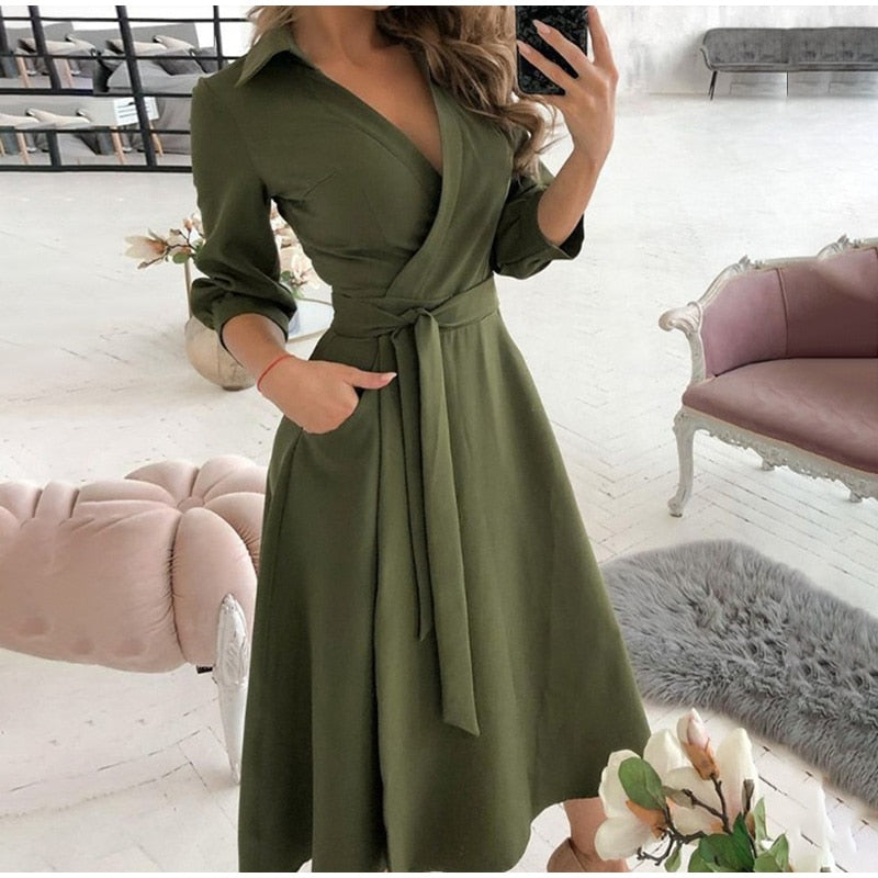 v neck long sleeve spring summer printed dress