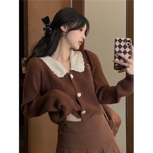 Sixsr Vintage Knitted Suit Women's Spring Korean Style Warm Mini Skirts Trend Chic Elegant Sweater Women's Skirt and Cropped Set