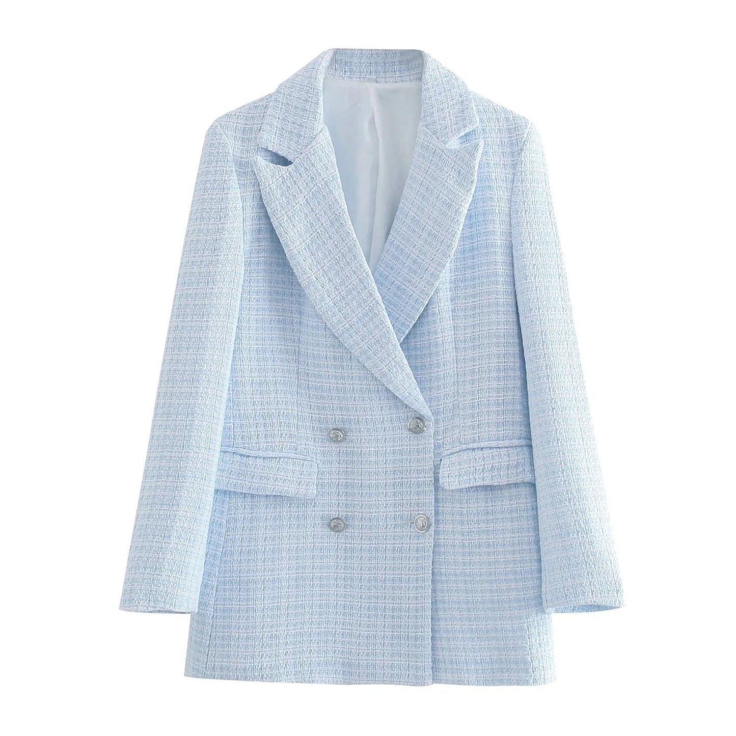 Sixsr Fashion Casual Double Breasted Tweed Women Blazer Coat New Long Spring Autumn Jackets Coats Female Chic Office Lady Tops