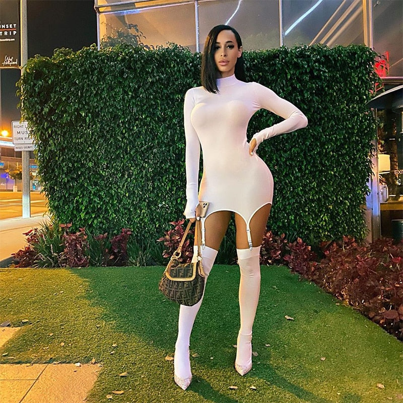 Womens Fashion Casual White Crew Neck Dress Crochet Long Sleeve Bodycon Sexy Chic And Elegant Woman Dress Corset Party Nightclub Clothing